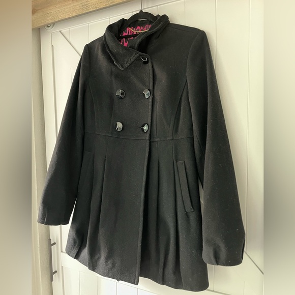 BETSEY JOHNSON Black Wool Pea Coat - Size 8 - Picture 11 of 12